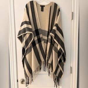 Banana Republic Black and Cream Cashmere Blend Striped Poncho